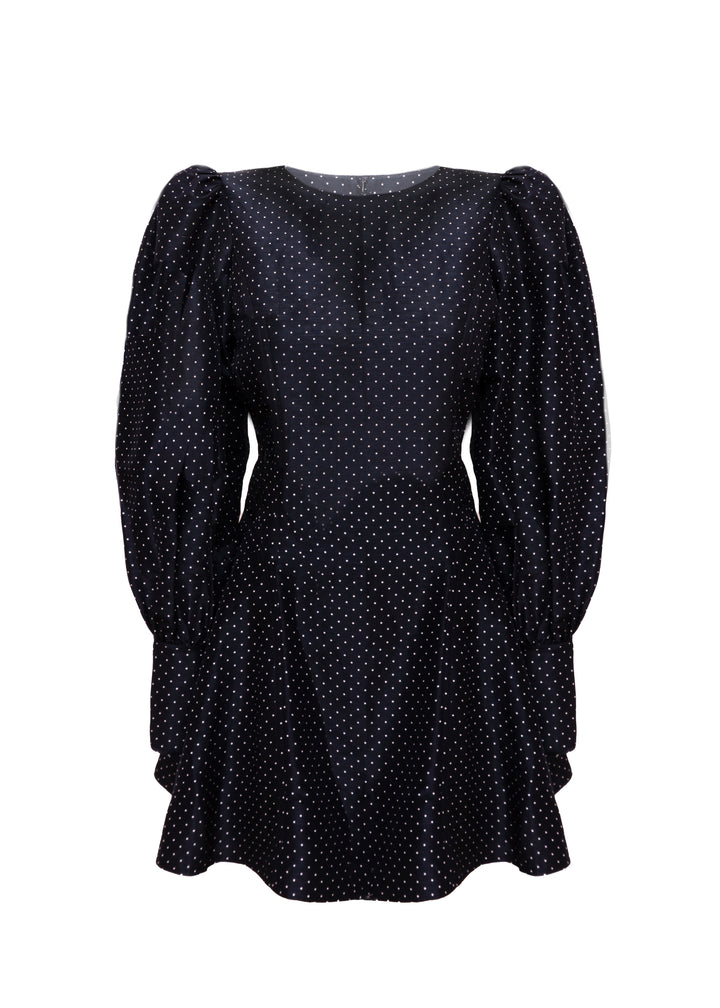 Hilary Dress Silk/Linen Royal Dot