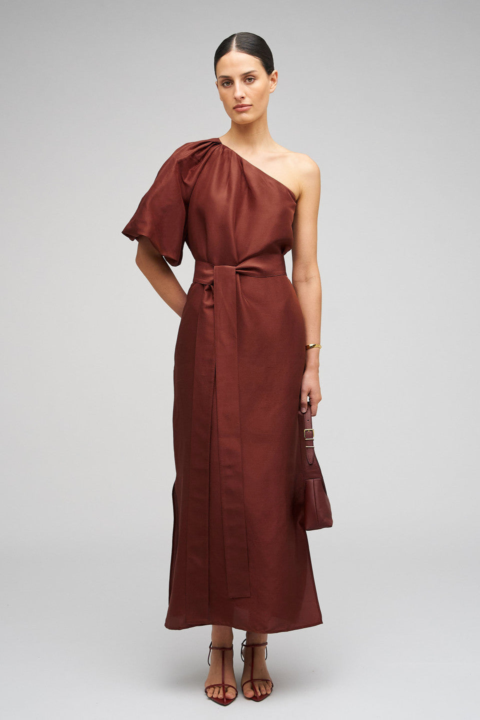 ONE SHOULDER DRESS - BARN RED