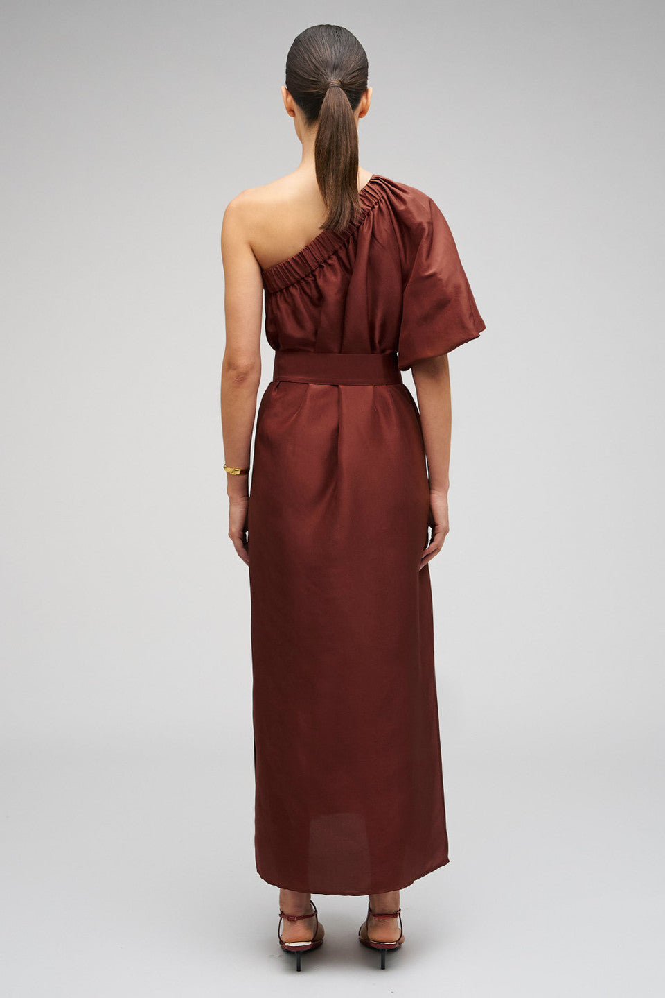 ONE SHOULDER DRESS - BARN RED