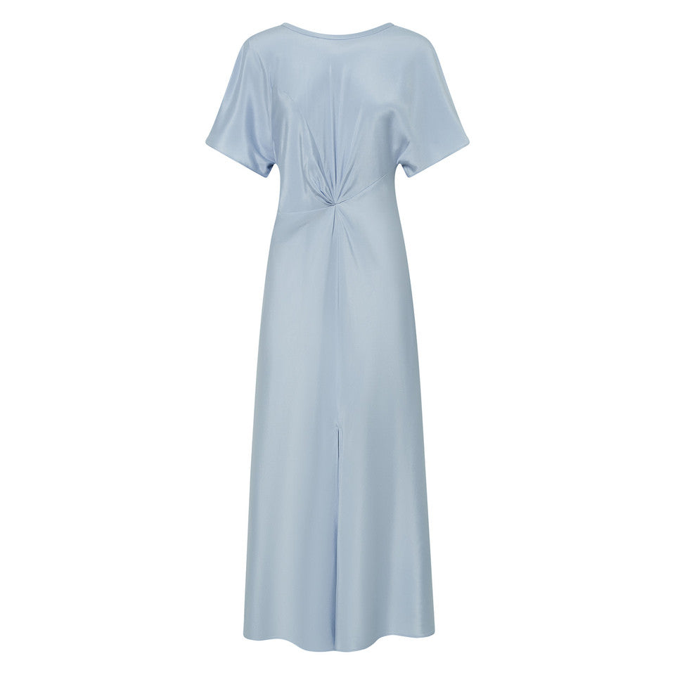 DRAPE FRONT DRESS - DENIM BLUE