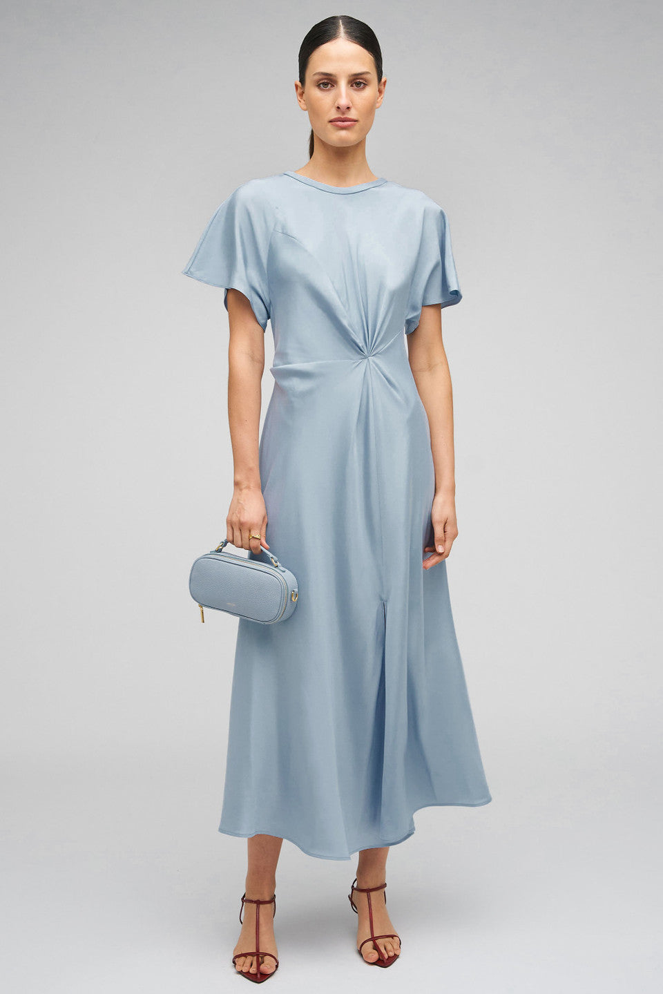 DRAPE FRONT DRESS - DENIM BLUE