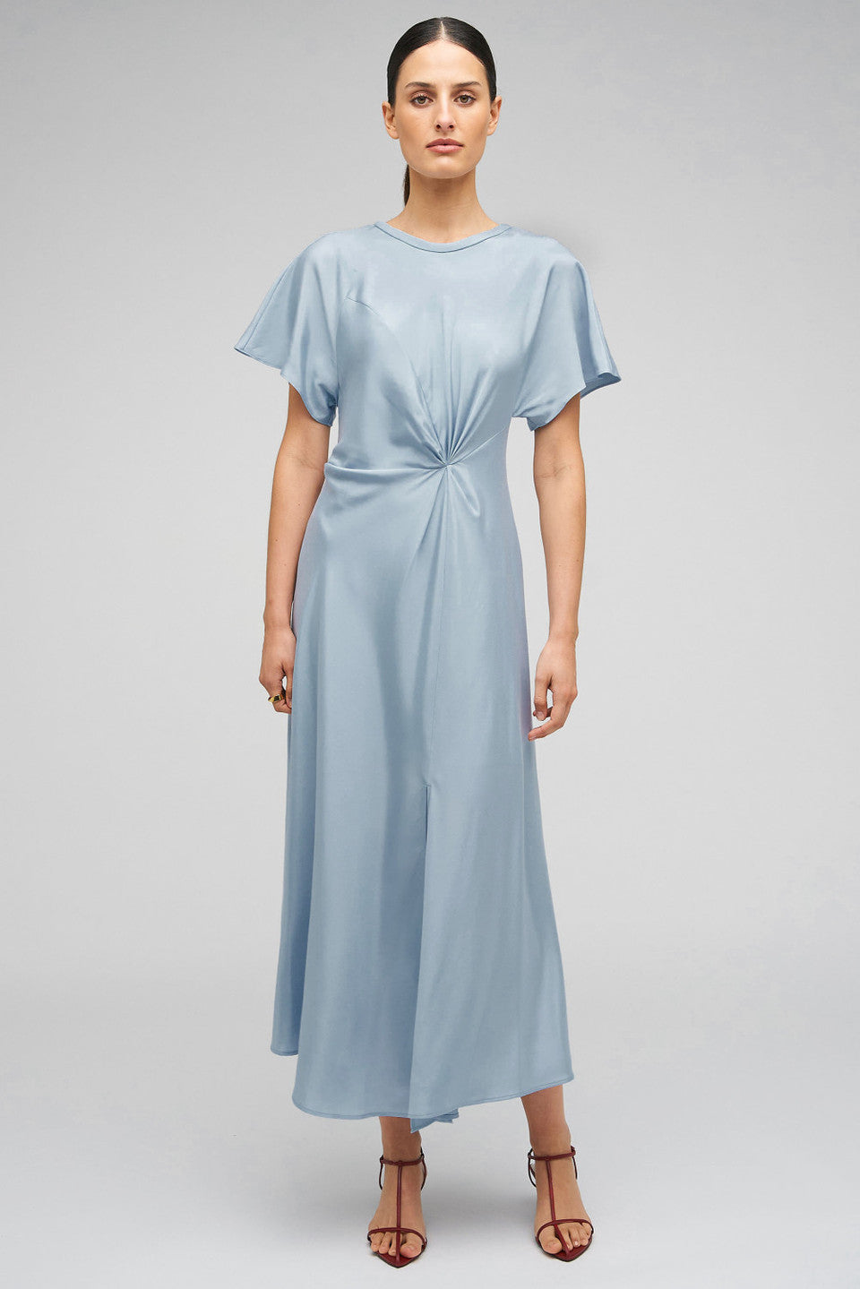 DRAPE FRONT DRESS - DENIM BLUE