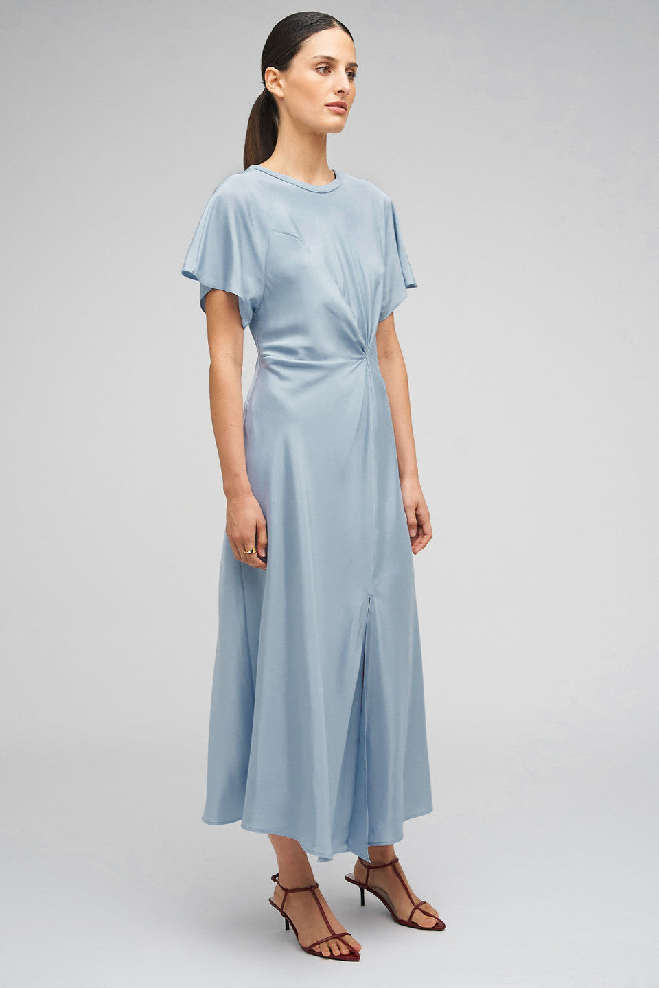 DRAPE FRONT DRESS - DENIM BLUE