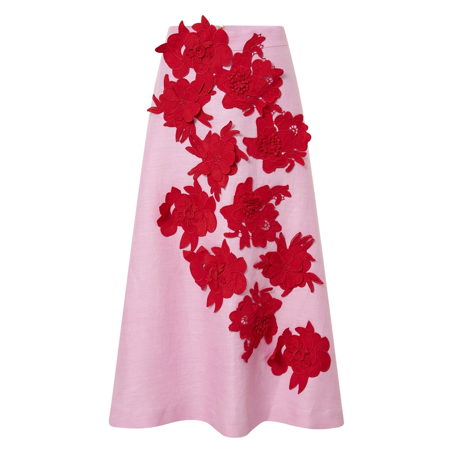 OROTON - CONTRAST 3D FLOWER A-LINE SKIRT - PINK