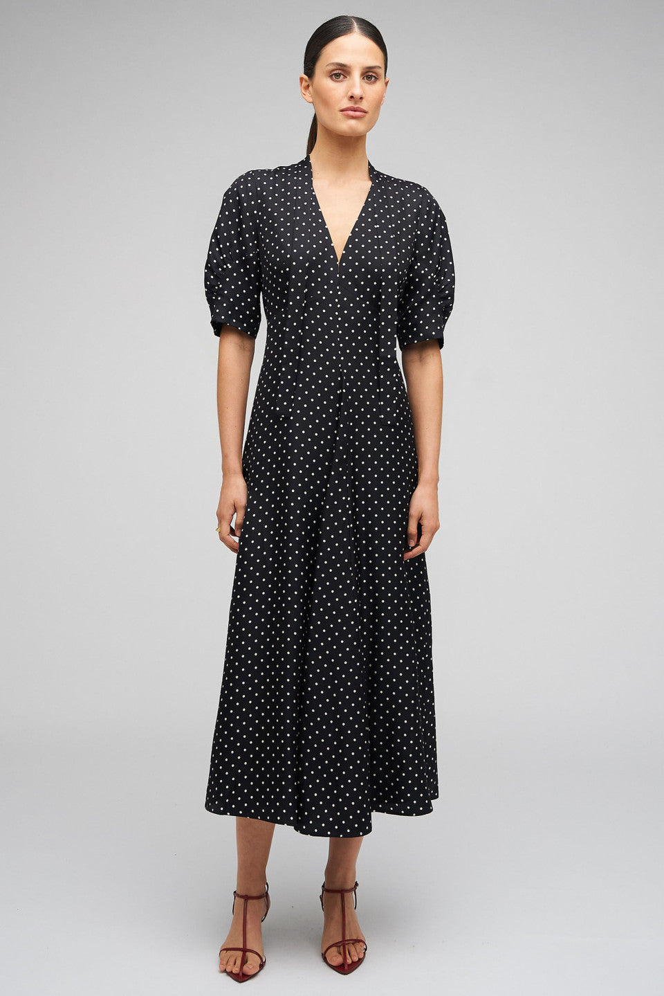 SPOT PRINT DAY DRESS - BLACK