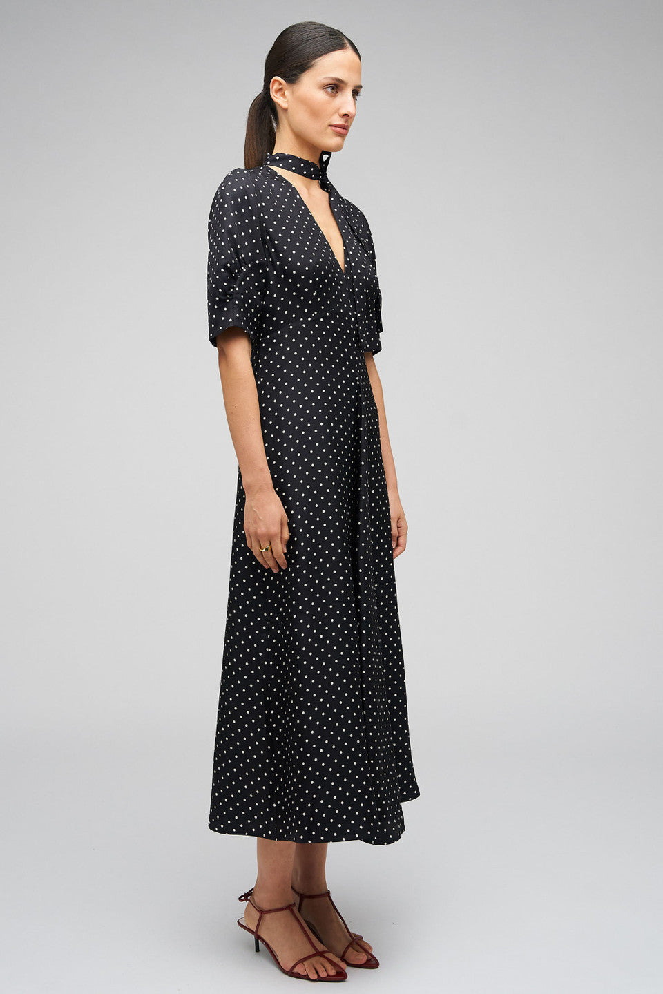 SPOT PRINT DAY DRESS - BLACK