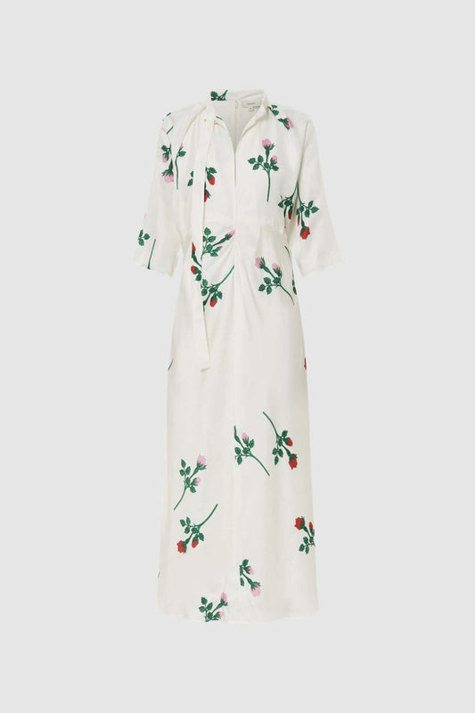 OROTON - ROSEBUD TIE NECK DRESS - ANTIQUE WHITE