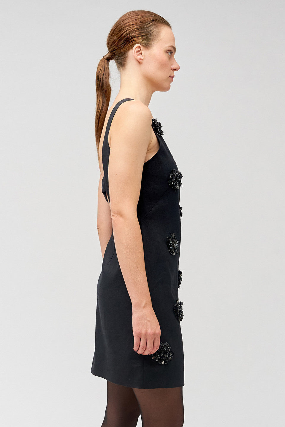 OROTON - FLOWER SEQUIN SHIFT DRESS - BLACK