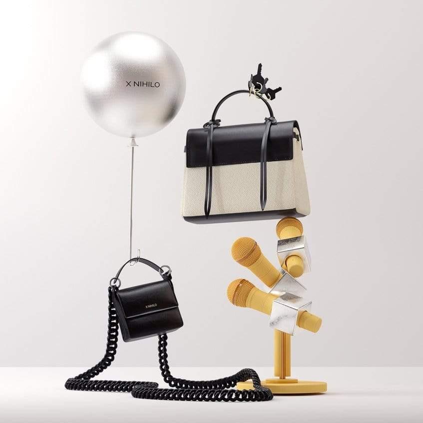 Artistic mockup with balloon bags and microphone