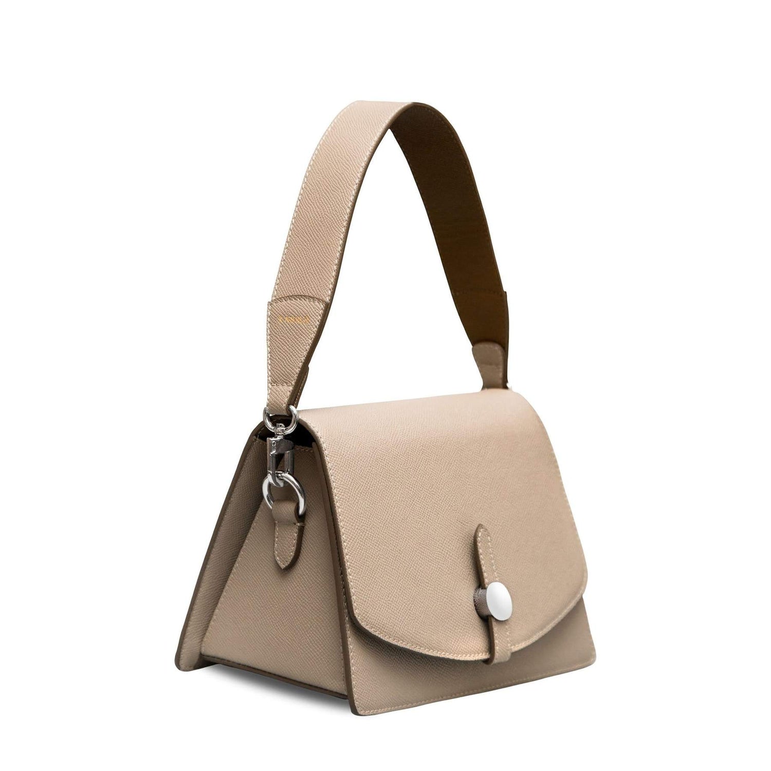 X NIHILO - TRINITY  LEATHER SHOULDER BAG - BEIGE With strap lifted