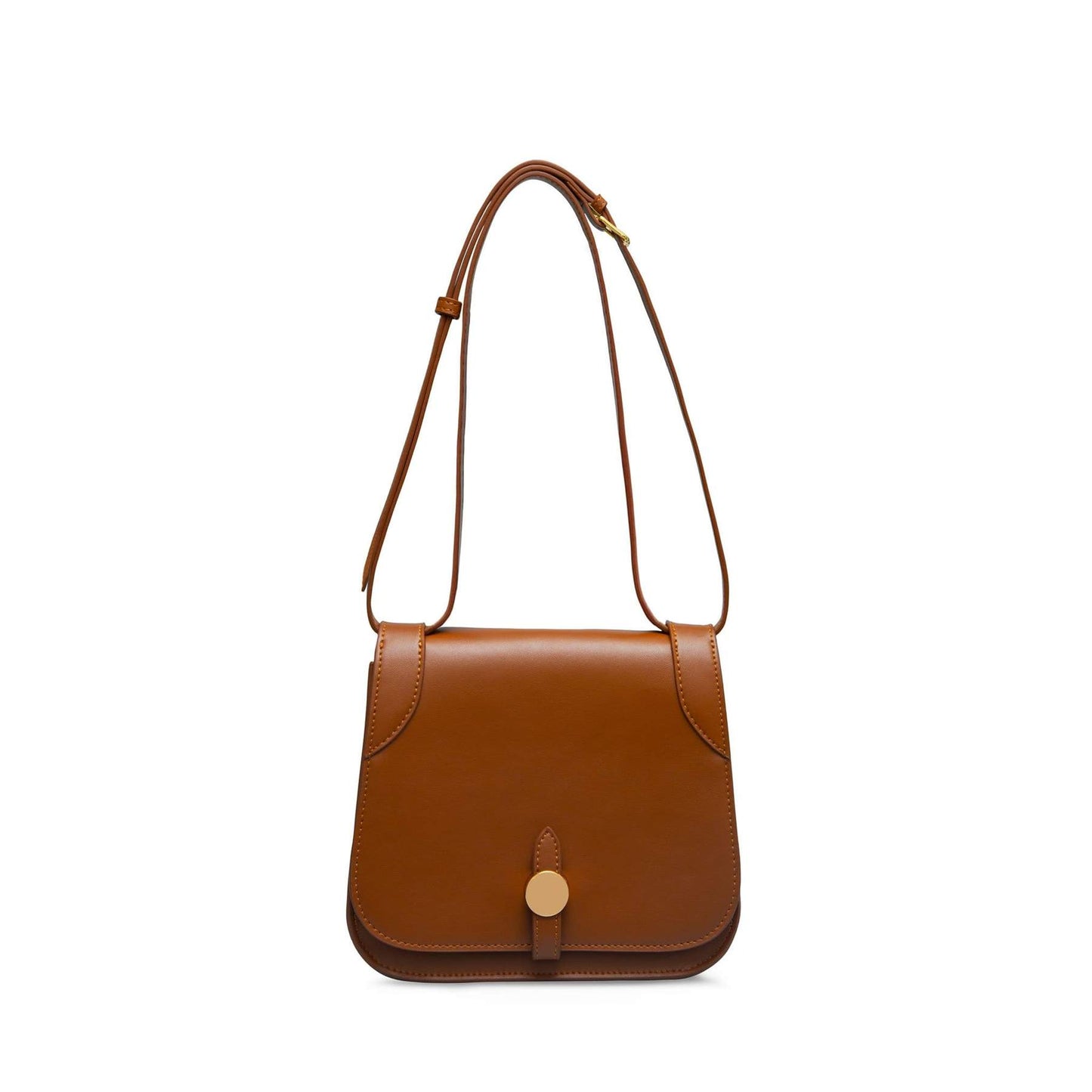 X NIHILO - SOLESTE LEATHER SHOULDER BAG -TAN Front view with folded strap