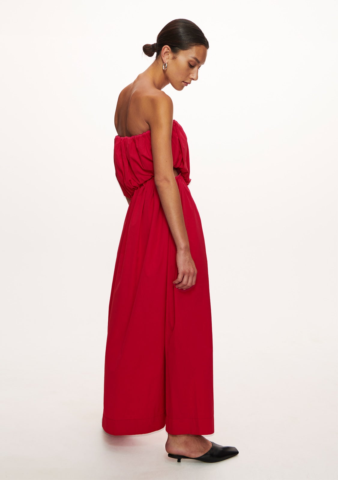 ESSE - STRAPLESS COTTON CUT OUT MIDI DRESS - RED Back angle