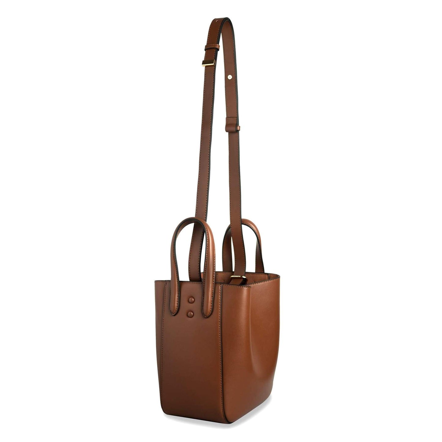 X NIHILO - EIGHT MINI TOTE BUCKET BAG - TAN Side view with strap lifted