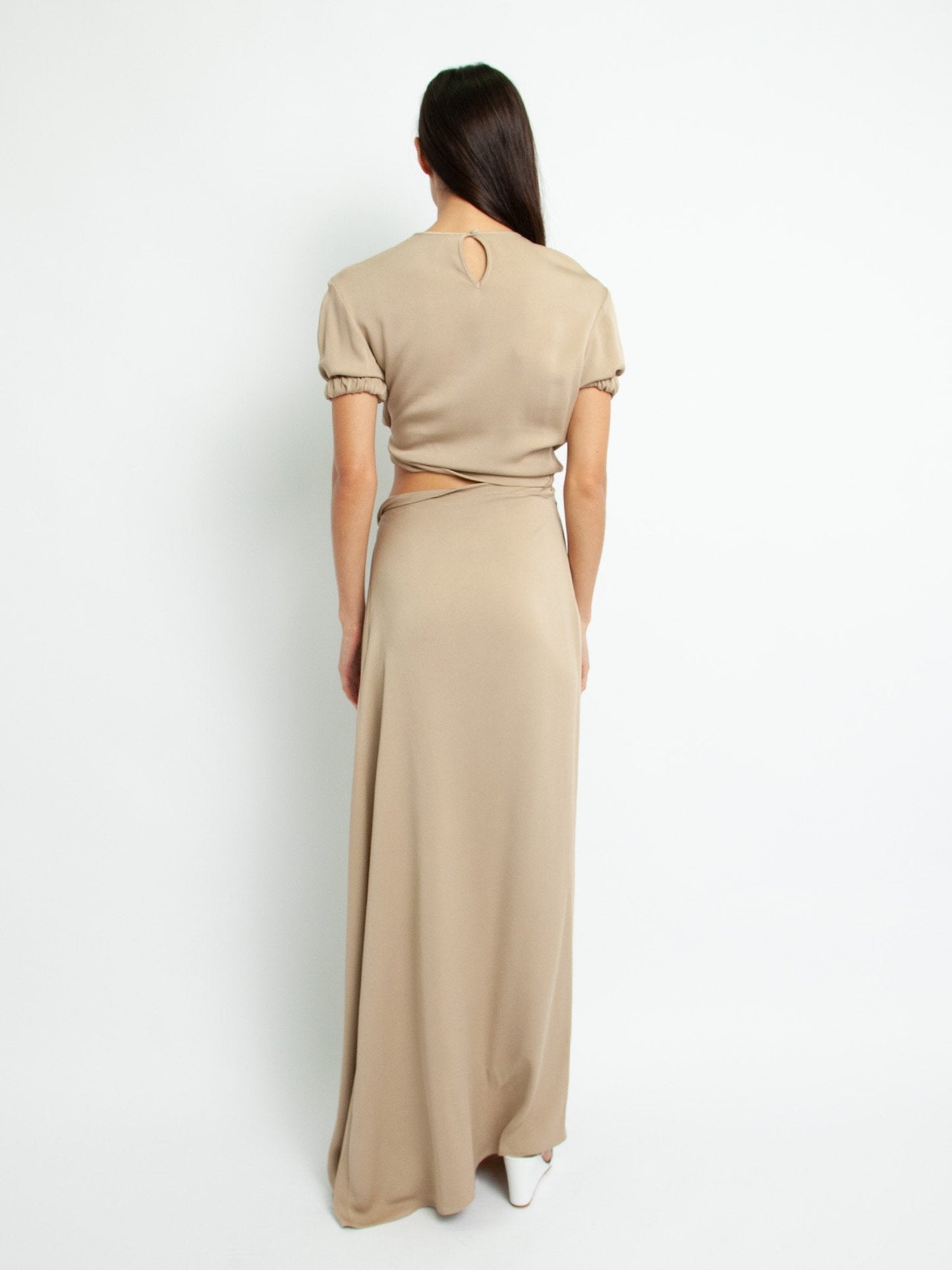 CHRISTOPHER ESBER - ROLLED UP TEE MAXI DRESS - TAN Back full length view