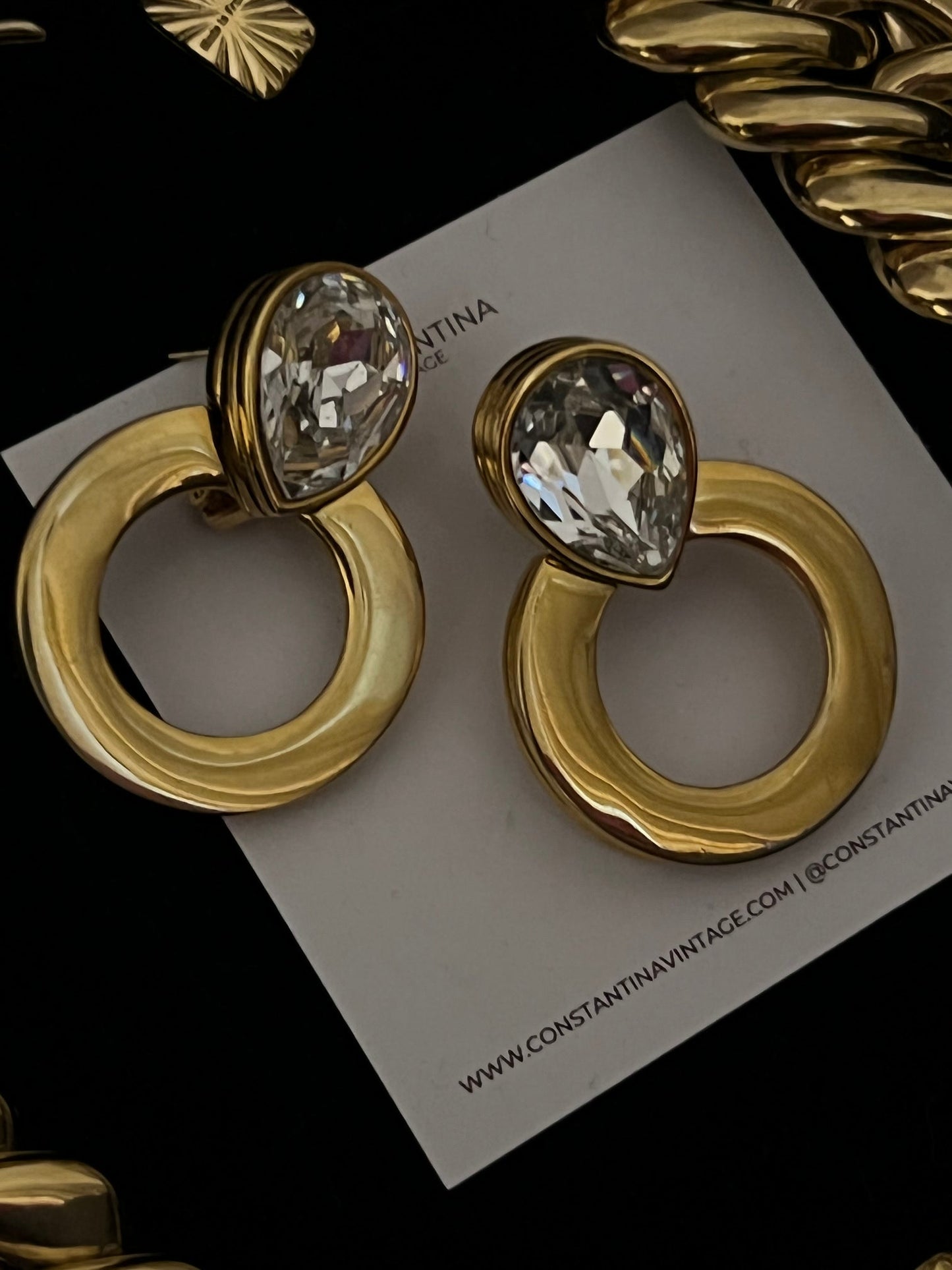 CONSTANTINA VINTAGE - VINTAGE GIVENCHY CRYSTAL & GOLD PLATED PIECED EARRINGS