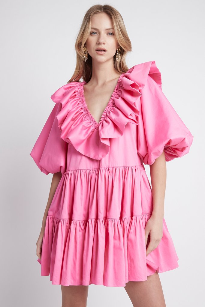 Front model view of AJE - SOLSTICE RUFFLE TIERED SMOCK DRESS - PINK