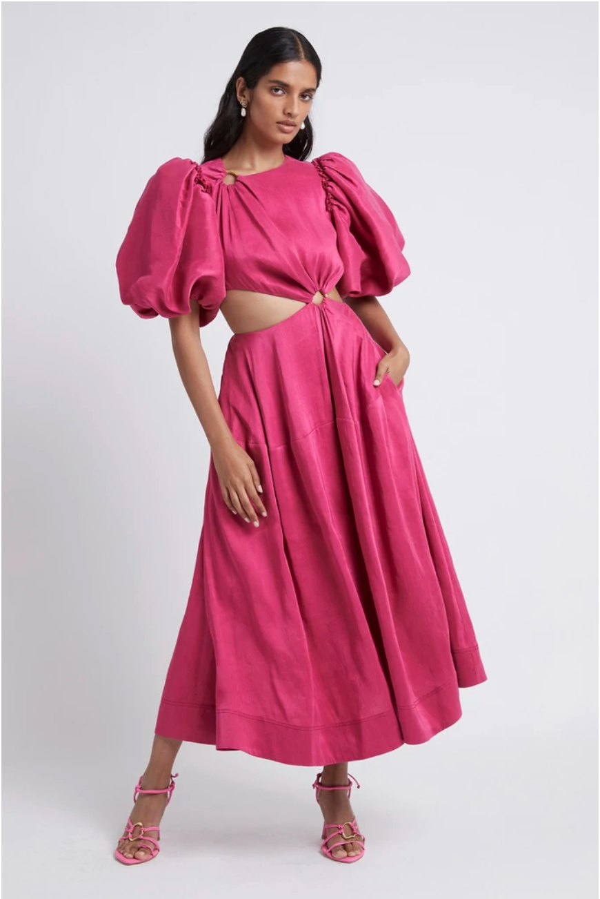 AJE - VANADES CUT OUT RING MIDI DRESS - PINK - PRELOVED