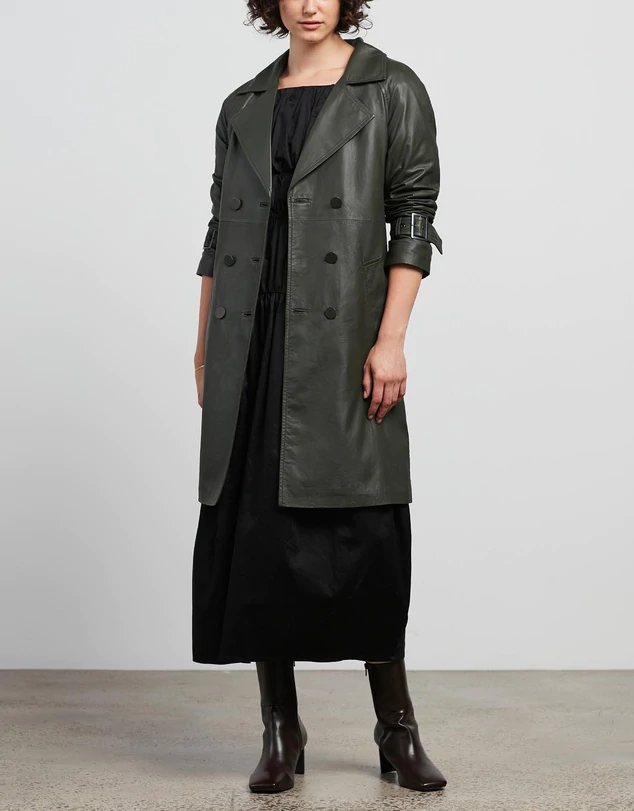 WEST 14TH - SOHO SLOUCH LEATHER TRENCH  LEATHER - GREEN